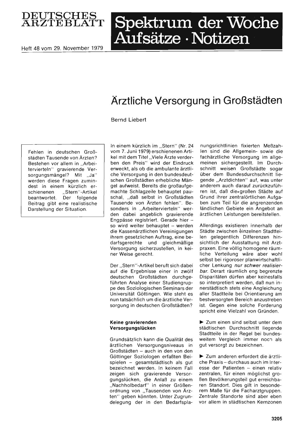 Vorschauseite 1: Ärztliche Versorgung in Großstädten