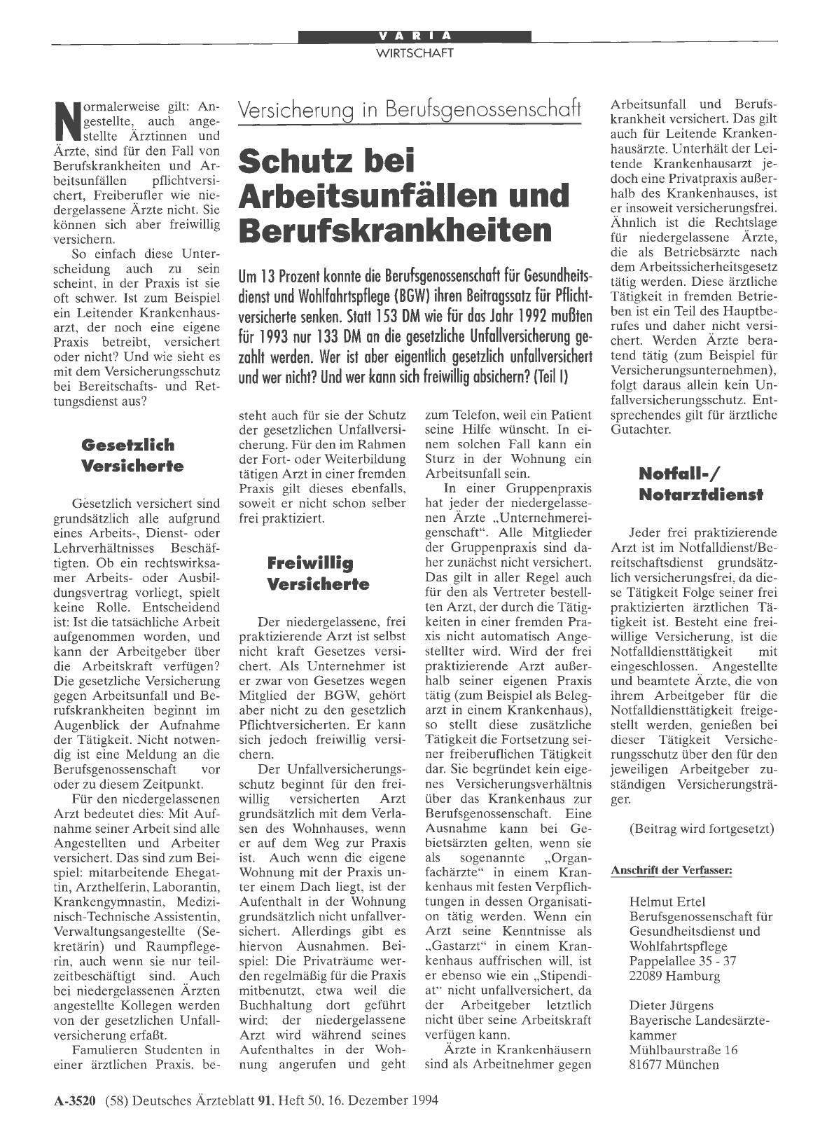 Vorschauseite 1: Versicherung in Berufsgenossenschaft Schutz bei Arbeitsunfällen und Berufskrankheiten