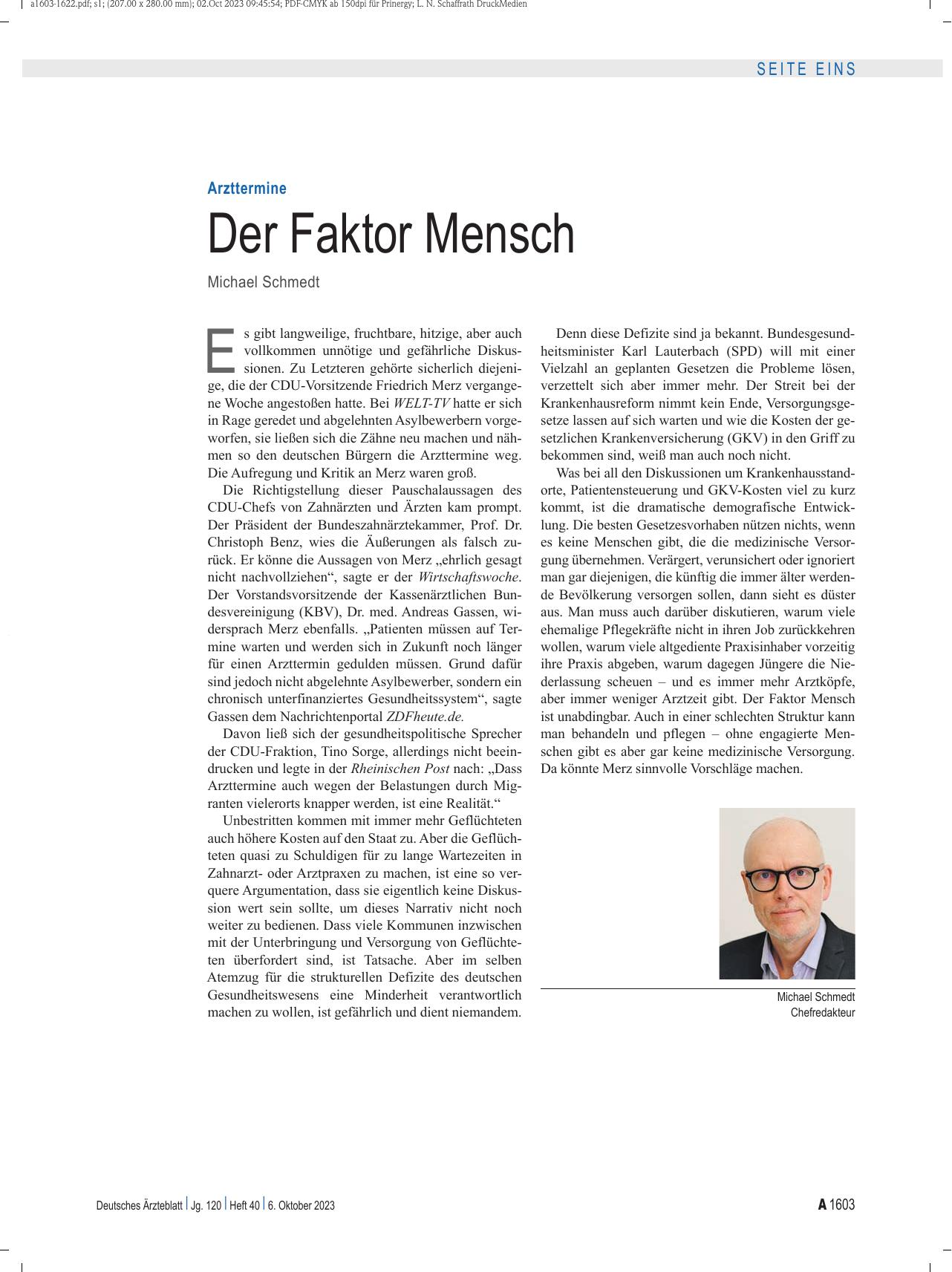Vorschauseite 1: Arzttermine: Der Faktor Mensch