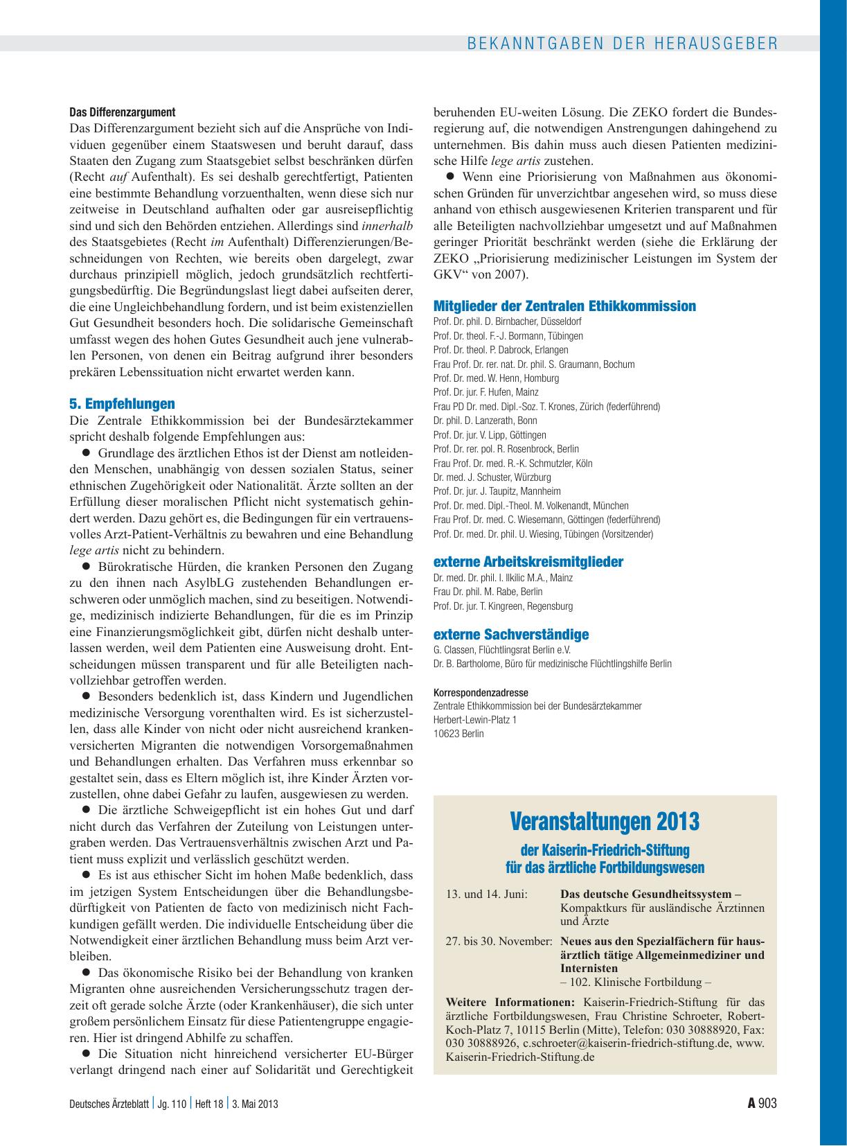 Vorschauseite 1: Veranstaltungen 2013 der Kaiserin-Friedrich-Stiftung für das ärztliche Fortbildungswesen