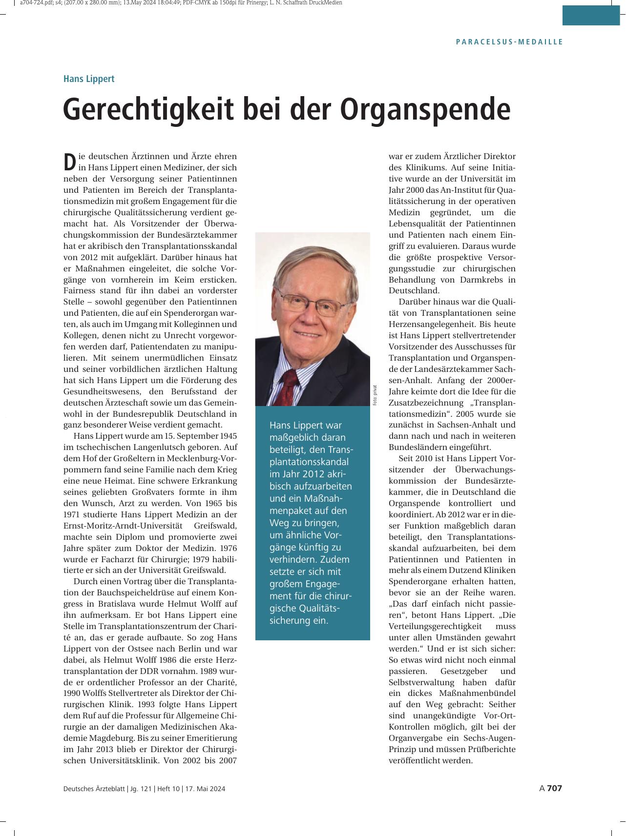 Vorschauseite 1: Hans Lippert: Gerechtigkeit bei der Organspende