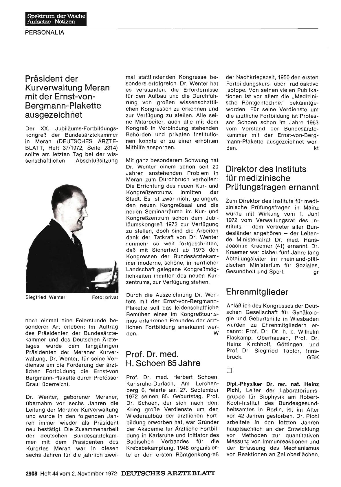 Vorschauseite 1: Präsident der Kurverwaltung Meran mit der Ernst-von-Bergmann-Plakette ausgezeichnet