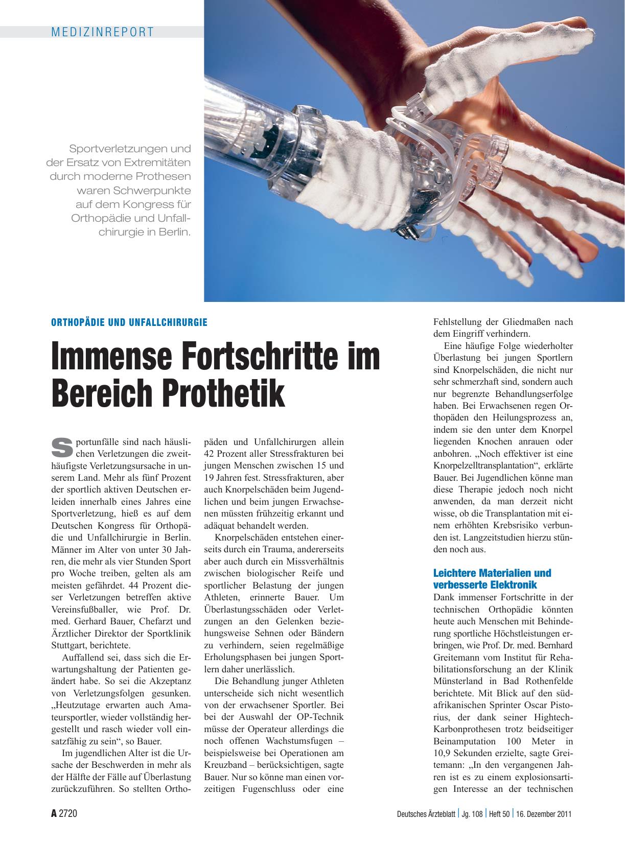 Vorschauseite 1: Orthopädie und Unfallchirurgie: Immense Fortschritte im Bereich Prothetik