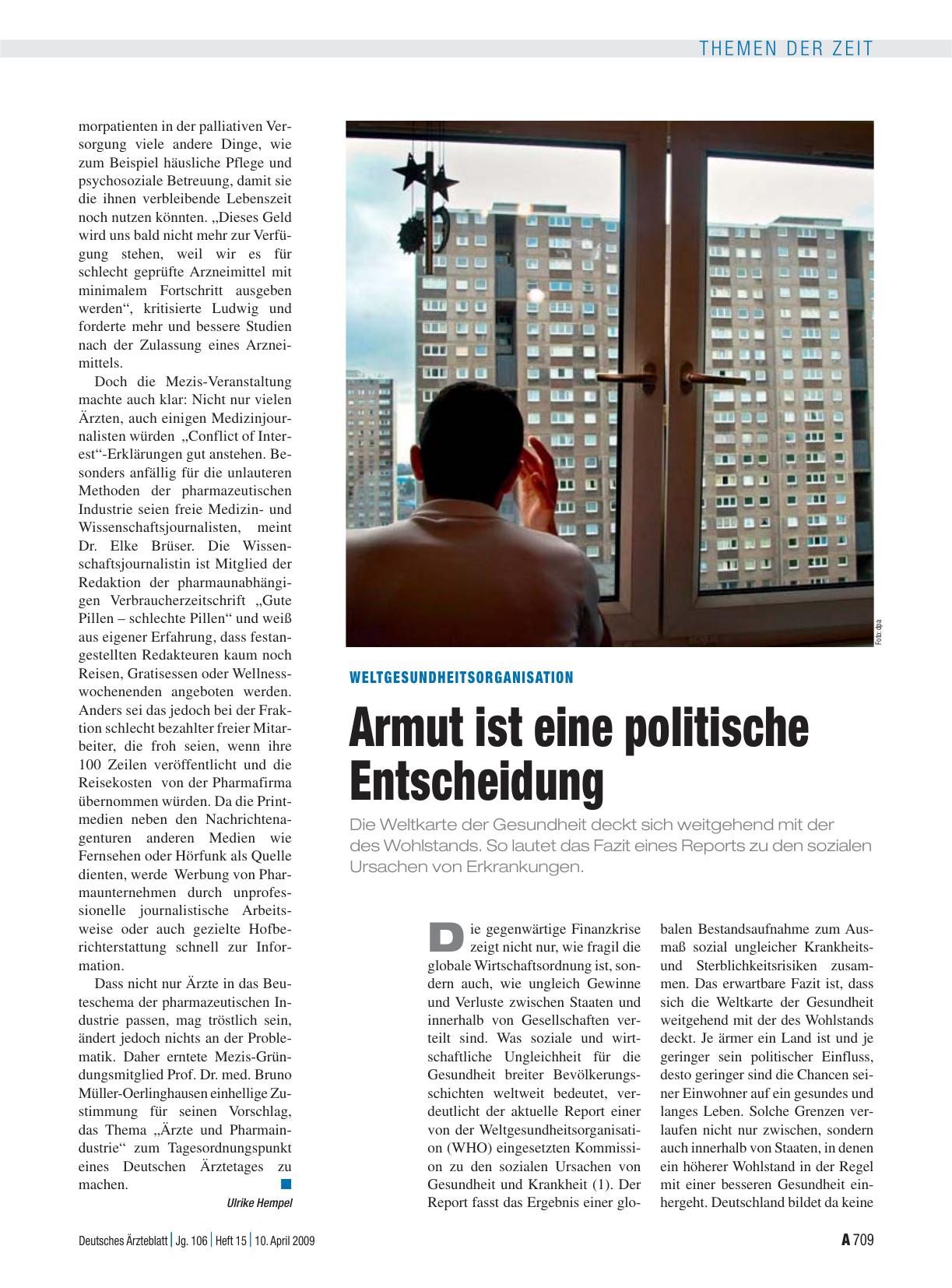 Vorschauseite 1: Weltgesundheitsorganisation: Armut ist eine politische Entscheidung