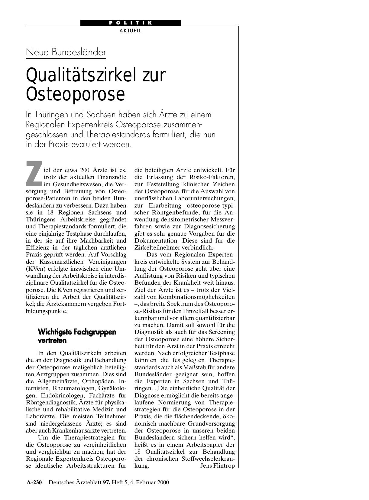 Vorschauseite 1: Neue Bundesländer: Qualitätszirkel zur Osteoporose