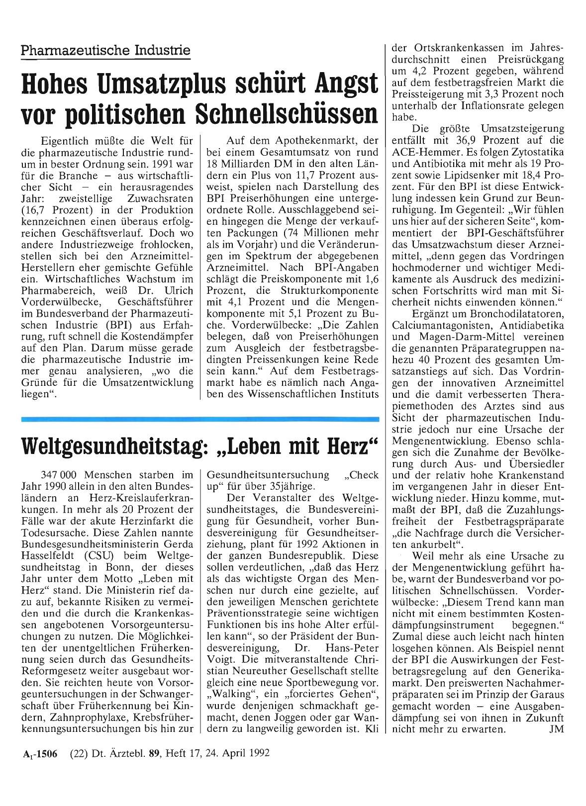 Vorschauseite 1: Pharmazeutische Industrie: Hohes Umsatzplus schürt Angst vor politischen Schnellschüssen