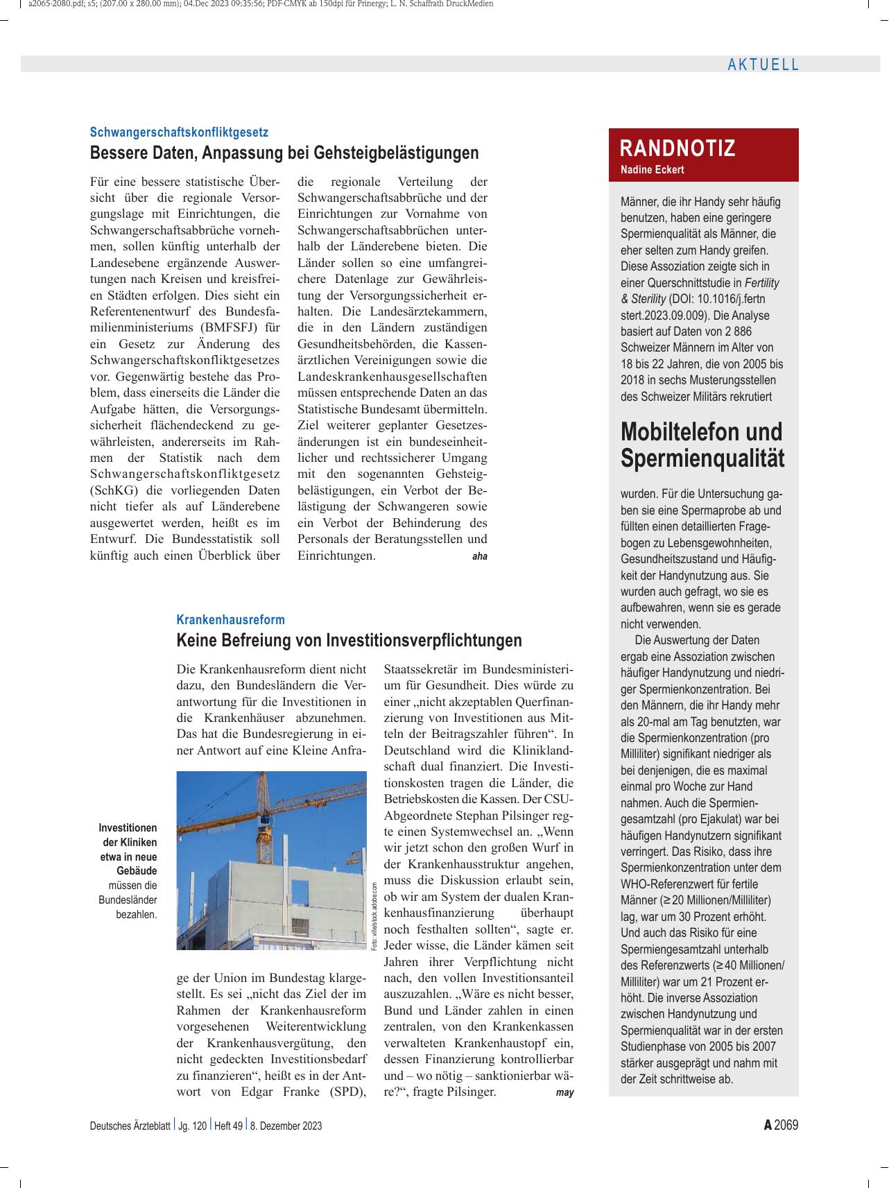 Vorschauseite 1: Schwangerschaftskonfliktgesetz: Bessere Daten, Anpassung bei Gehsteigbelästigungen