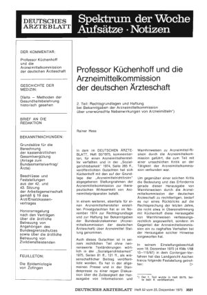 Vorschauseite 1: Professor Küchenhoff und die Arzneimittelkommission der deutschen Ärzteschaft - 2. Teil: Rechtsgrundlagen und Haftung bei Bekanntgaben der Arzneimittelkommission über unerwünschte…