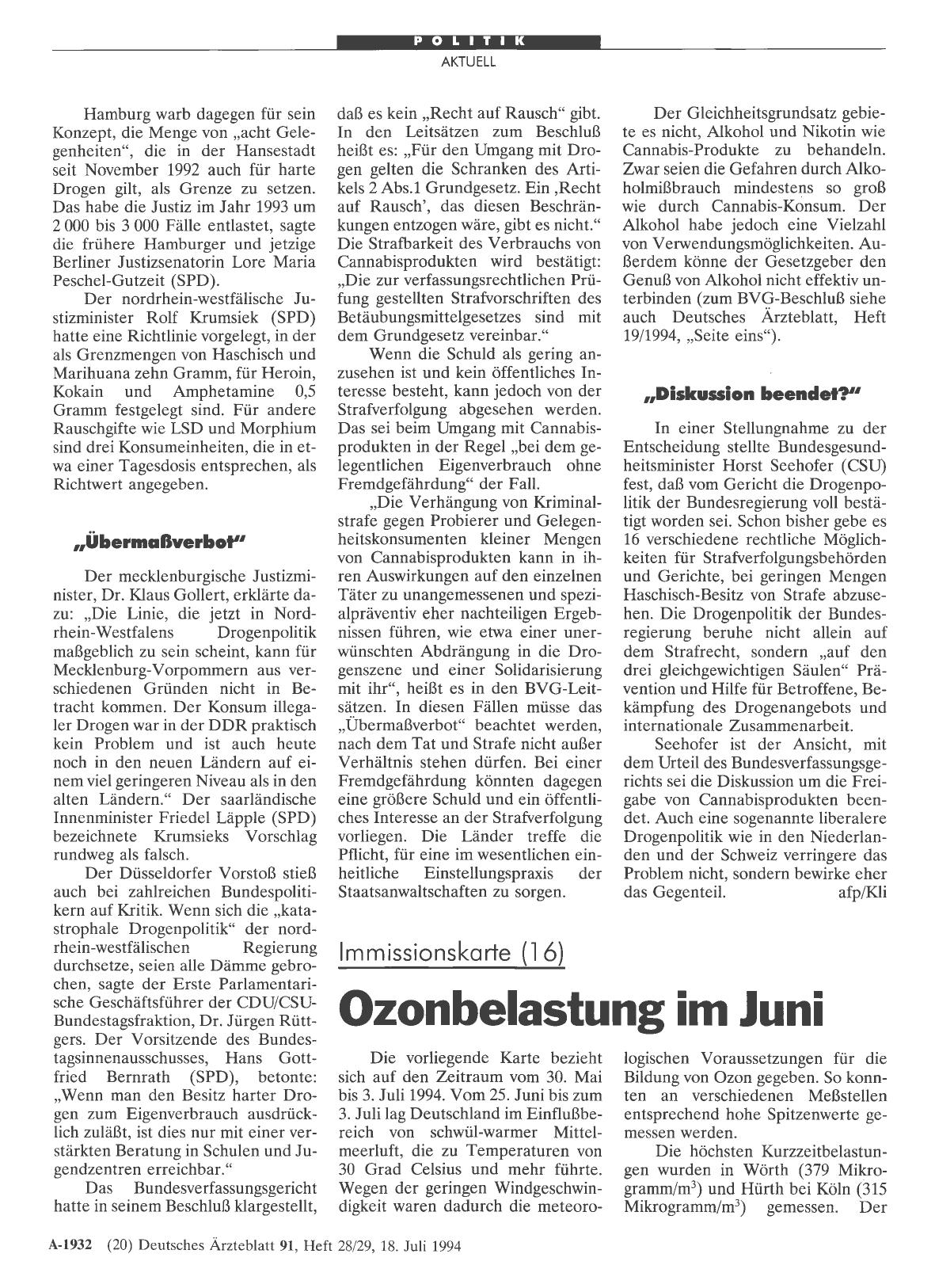 Vorschauseite 1: Immissionskarte (16): Ozonbelastung im Juni