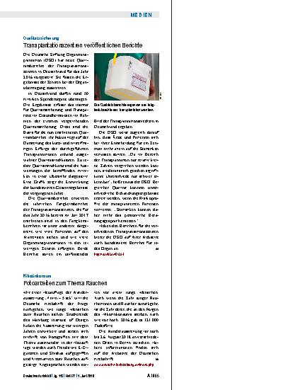 Vorschauseite 1: Qualitätssicherung: Transplantationszentren veröffentlichen Berichte