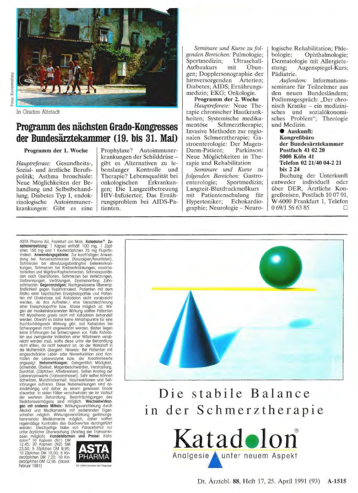 Vorschauseite 1: Programm des nächsten Grado-Kongresses der Bundesärztekammer (19. bis 31. Mai)