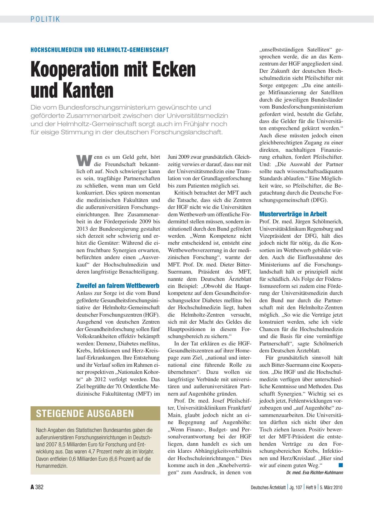 Vorschauseite 1: Hochschulmedizin und Helmholtz-Gemeinschaft: Kooperation mit Ecken und Kanten