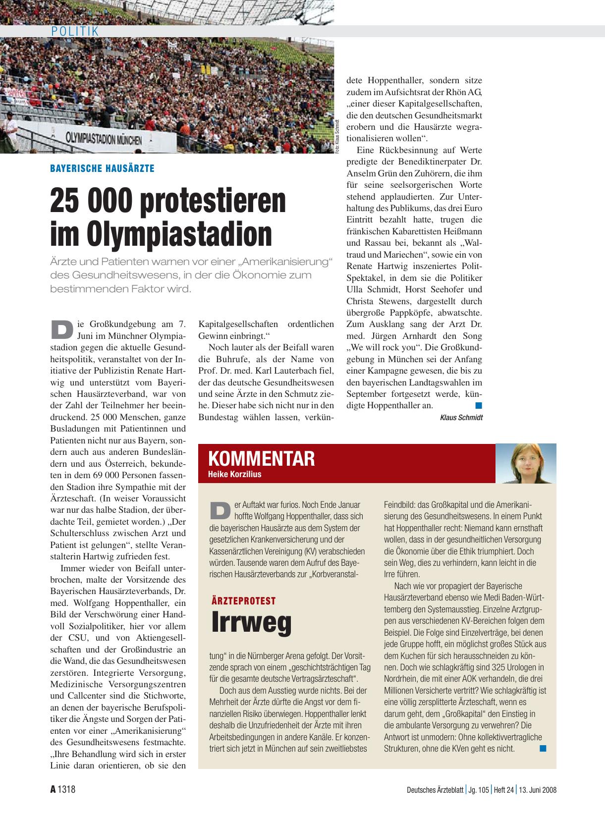 Vorschauseite 1: Bayerische Hausärzte: 25 000 protestieren im Olympiastadion