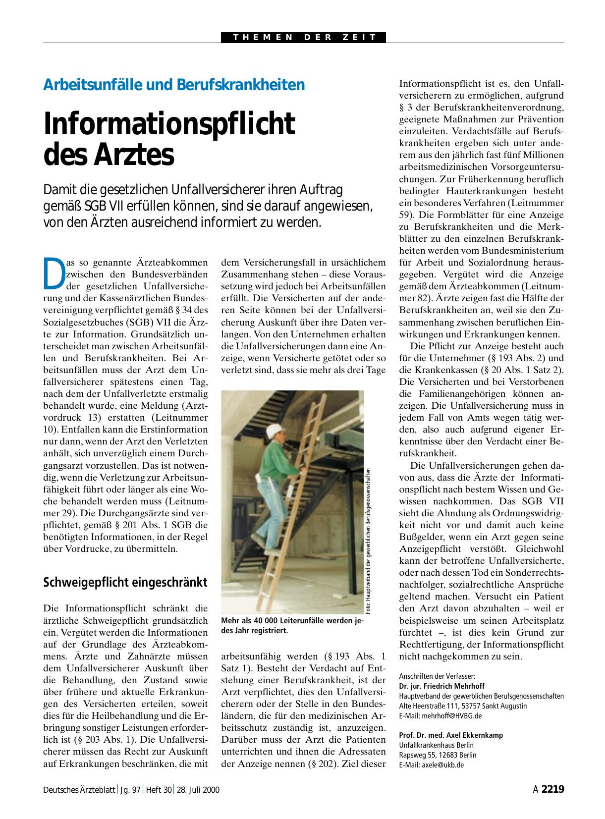 Vorschauseite 1: Arbeitsunfälle und Berufskrankheiten: Informationspflicht des Arztes