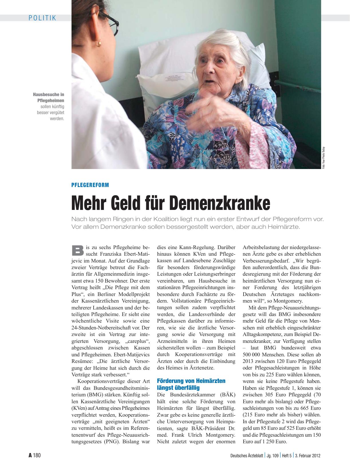 Vorschauseite 1: Pflegereform: Mehr Geld für Demenzkranke