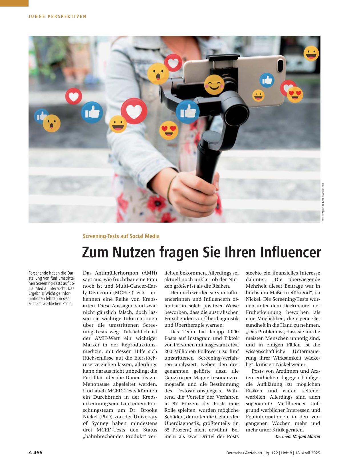 Vorschauseite 1: Screening-Tests auf Social Media: Zum Nutzen fragen Sie Ihren Influencer.