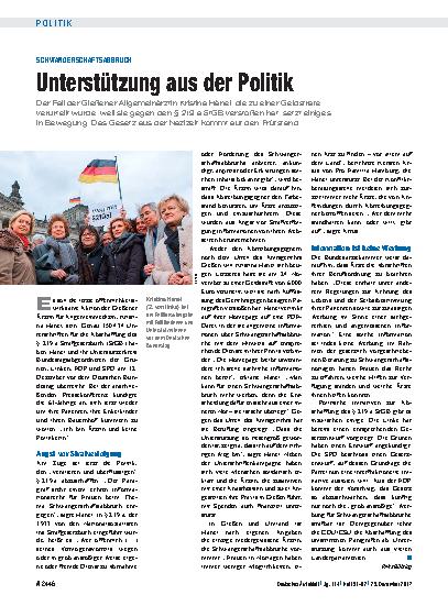 Vorschauseite 1: Schwangerschaftsabbruch: Unterstützung aus der Politik