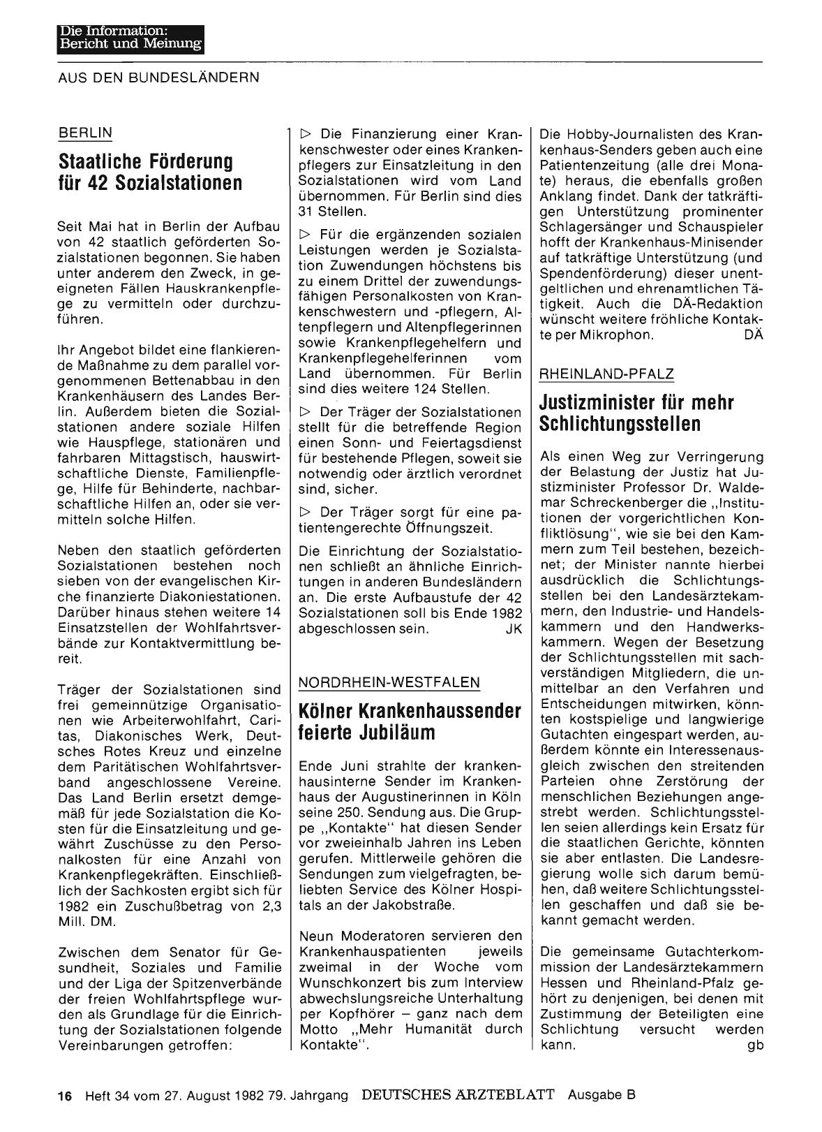 Vorschauseite 1: BERLIN: Staatliche Förderung für 42 Sozialstationen