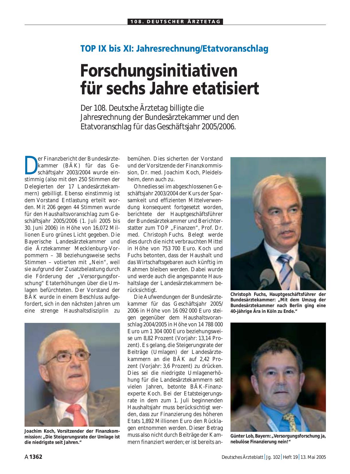 Vorschauseite 1: TOP IX bis XI - Jahresrechnung/Etatvoranschlag: Forschungsinitiativen für sechs Jahre etatisiert