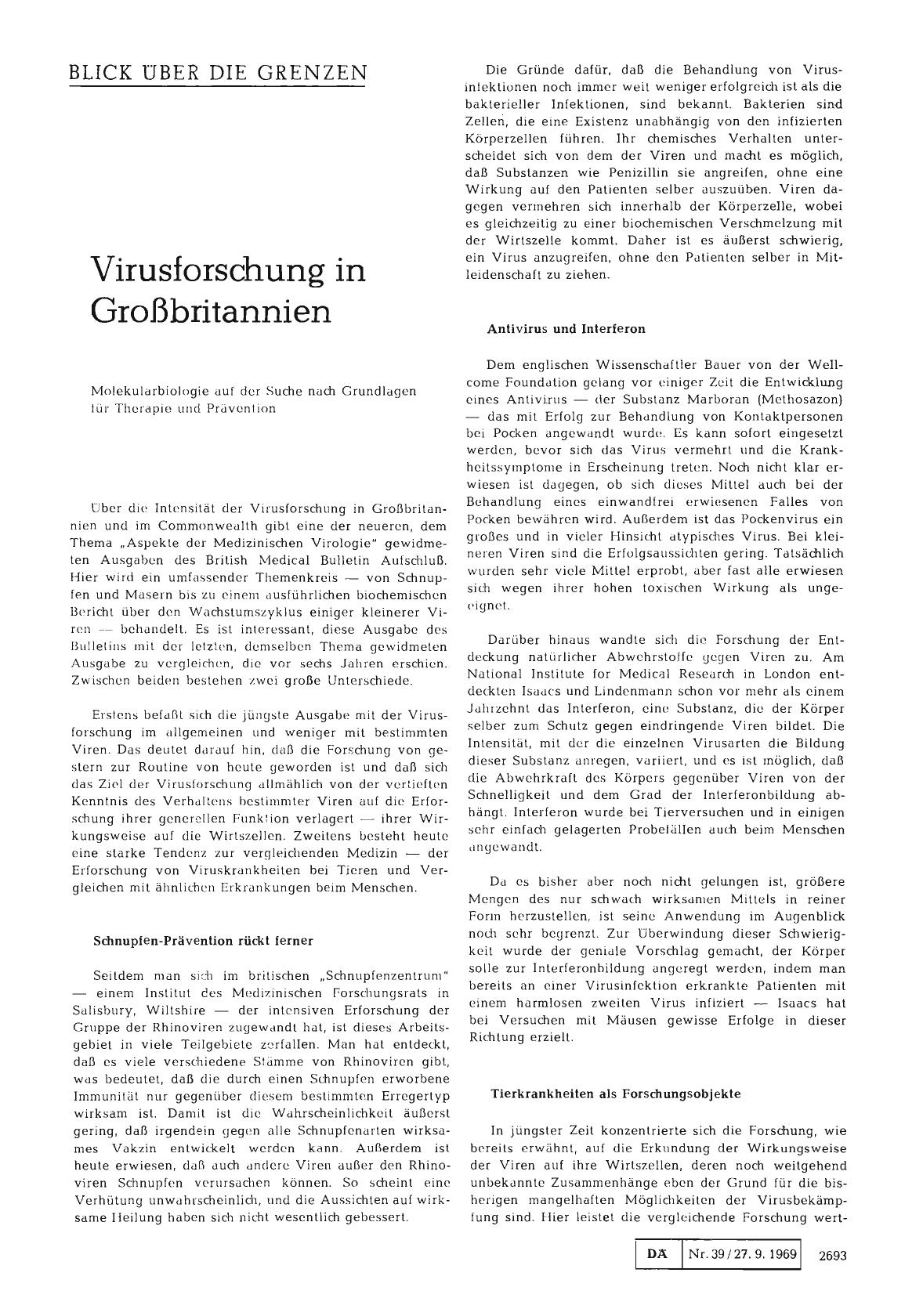 Vorschauseite 1: Virusforschung in Großbritannien