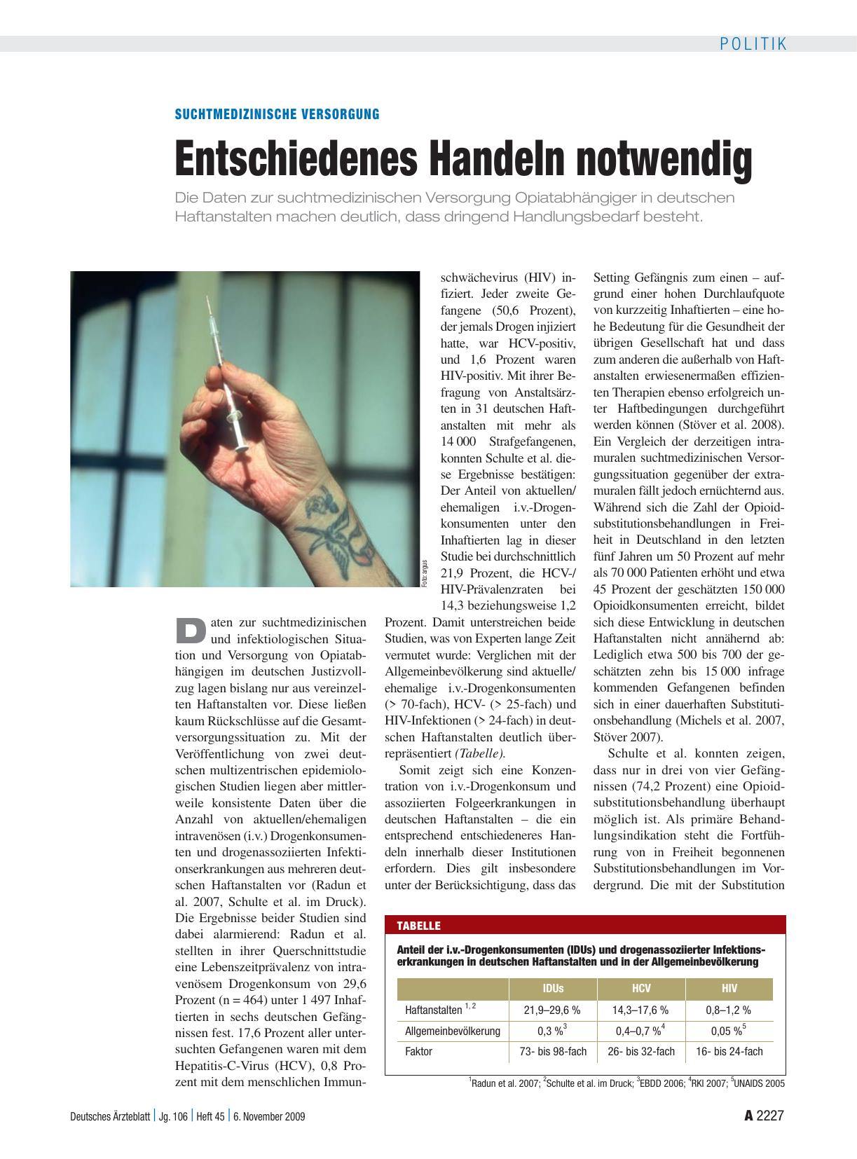 Vorschauseite 1: Suchtmedizinische Versorgung: Entschiedenes Handeln notwendig