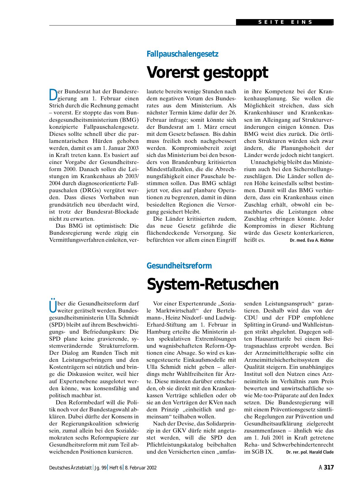 Vorschauseite 1: Fallpauschalengesetz: Vorerst gestoppt