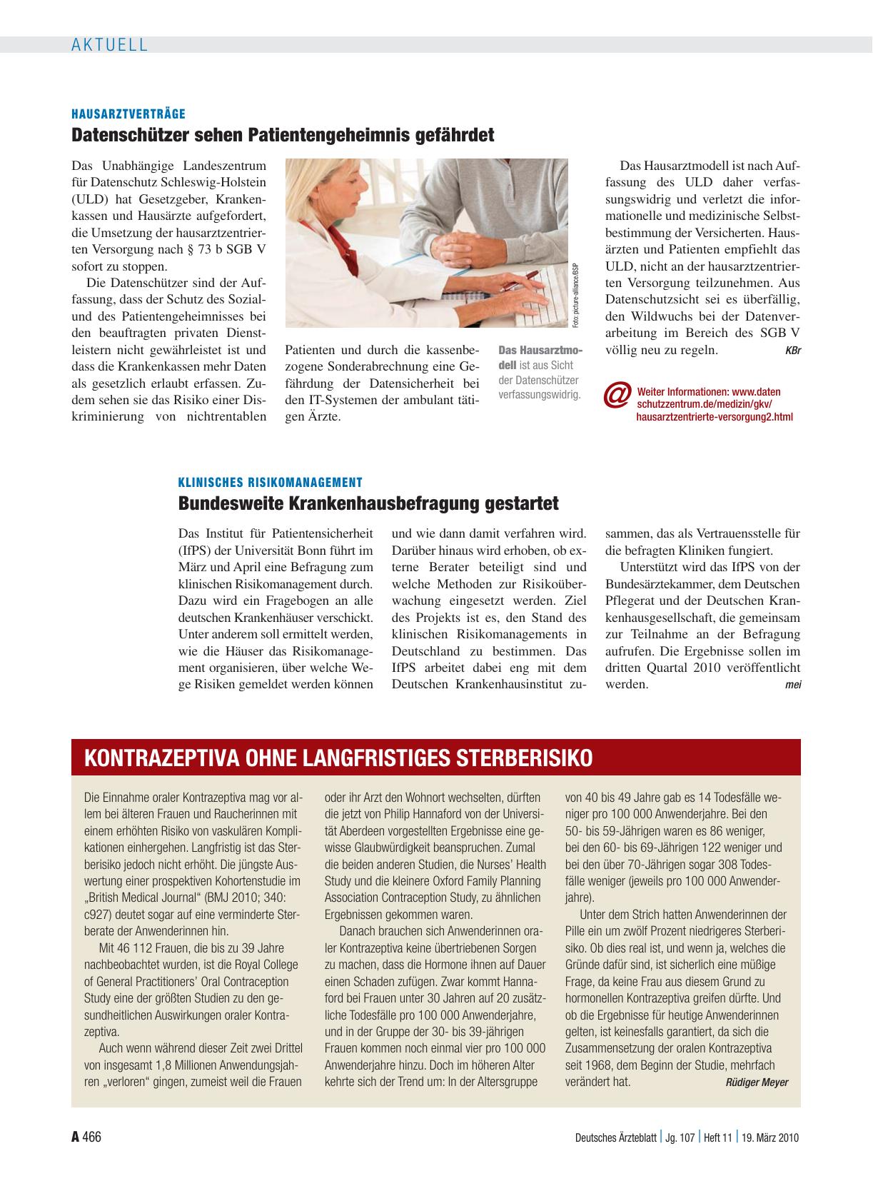 Vorschauseite 1: Hausarztverträge: Datenschützer sehen Patientengeheimnis gefährdet