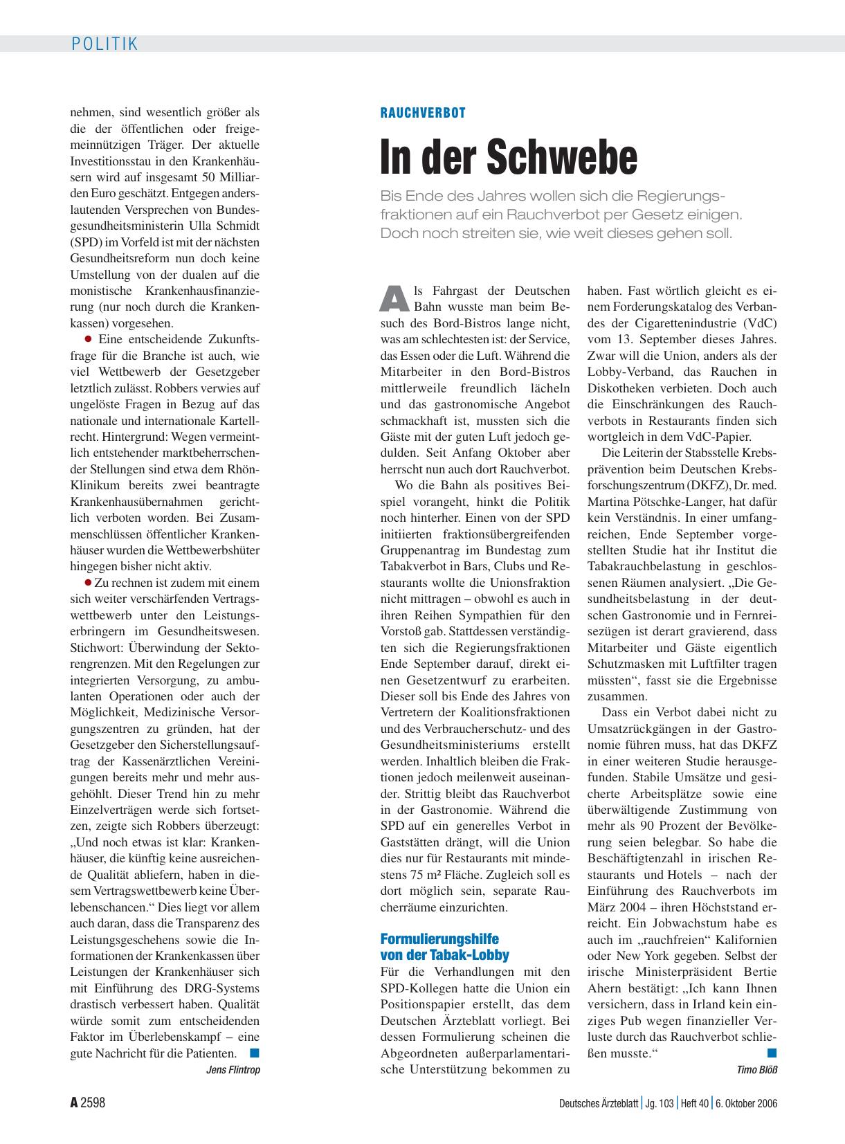 Vorschauseite 1: Rauchverbot: In der Schwebe