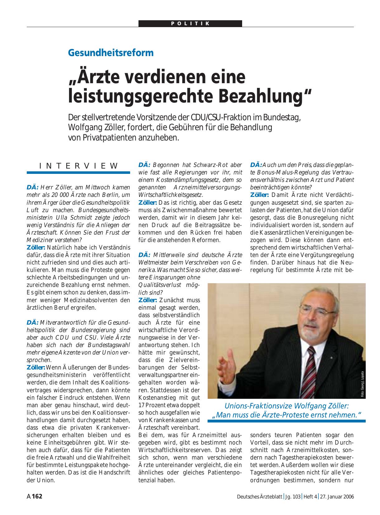 Vorschauseite 1: Gesundheitsreform: „Ärzte verdienen eine leistungsgerechte Bezahlung“