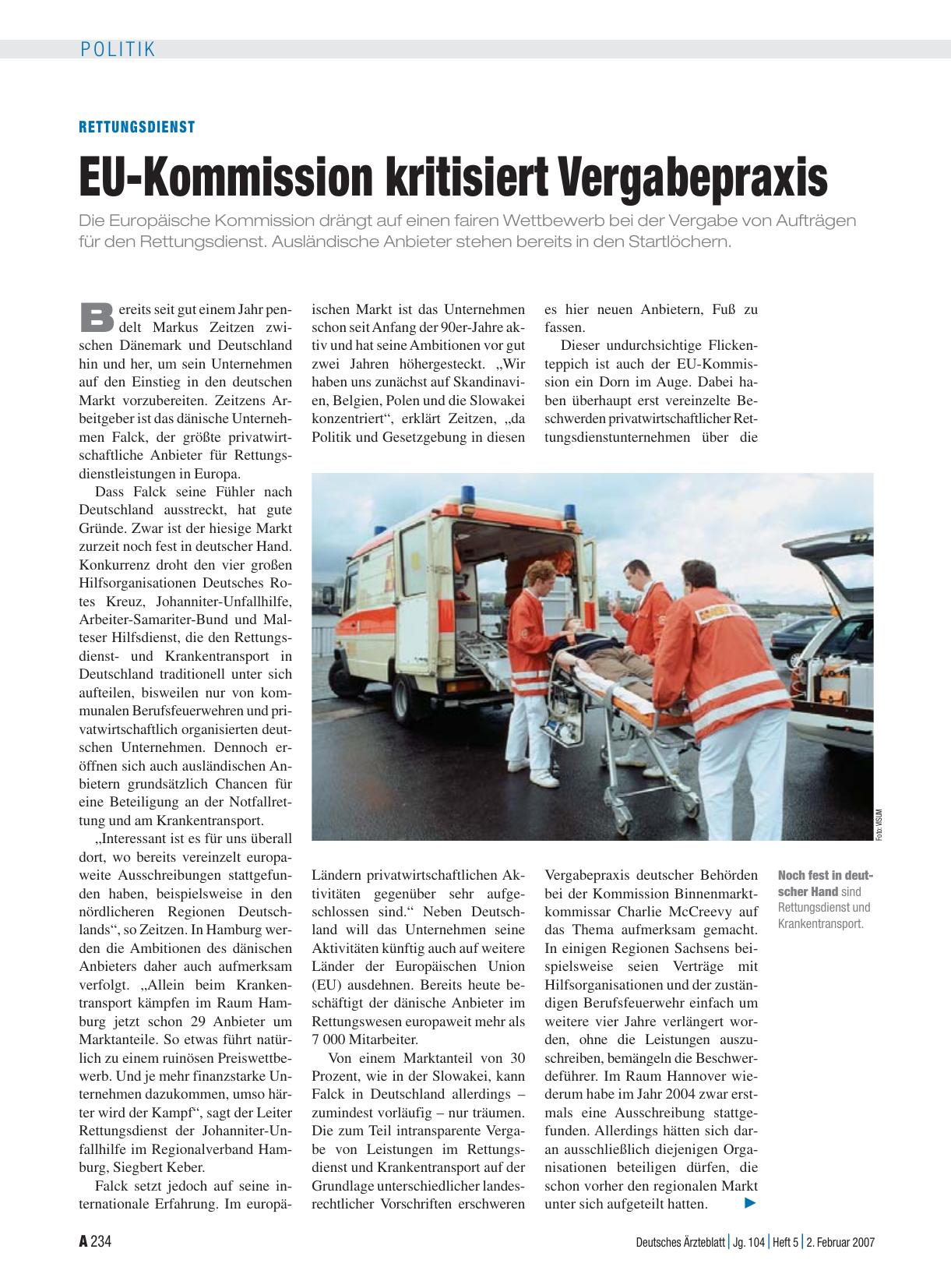 Vorschauseite 1: Rettungsdienst: EU-Kommission kritisiert Vergabepraxis