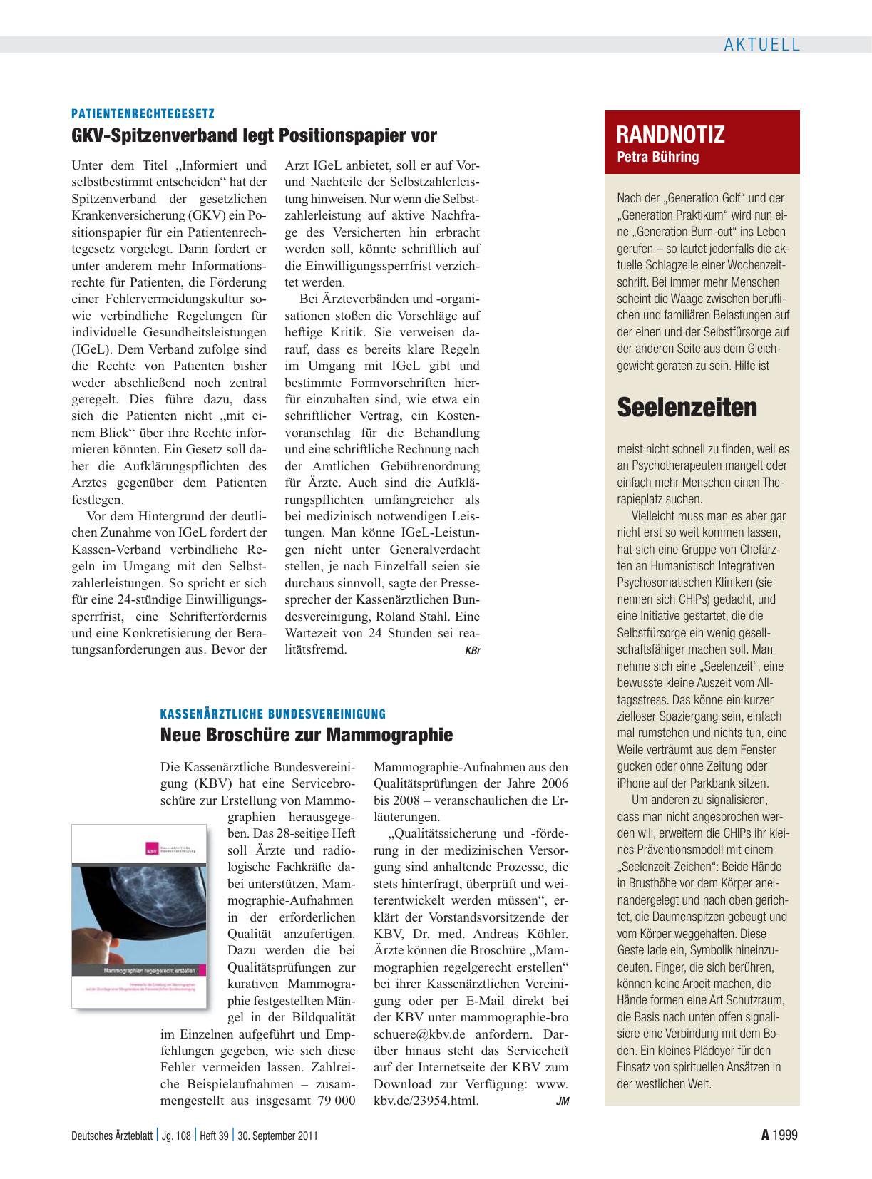 Vorschauseite 1: Kassenärztliche Bundesvereinigung: Neue Broschüre zur Mammographie