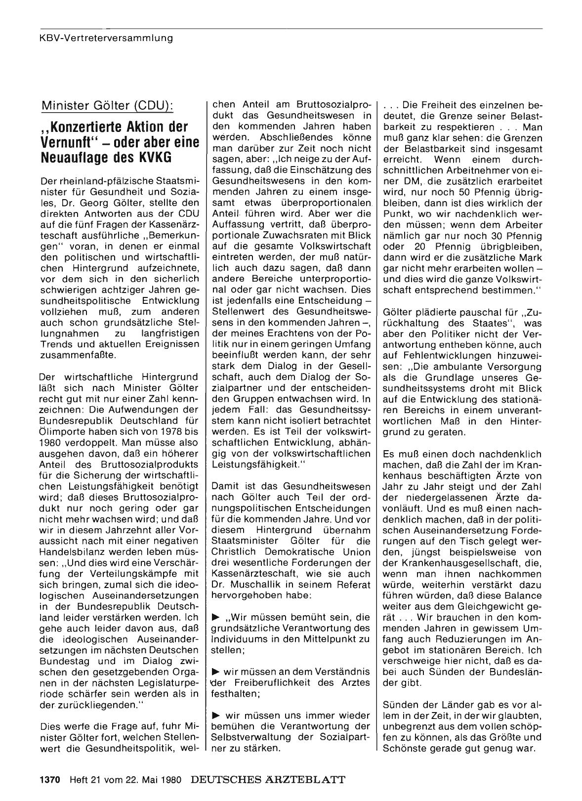 Vorschauseite 1: Minister Gölter (CDU): „Konzertierte Aktion der Vernunft“ - oder aber eine Neuauflage des KVKG
