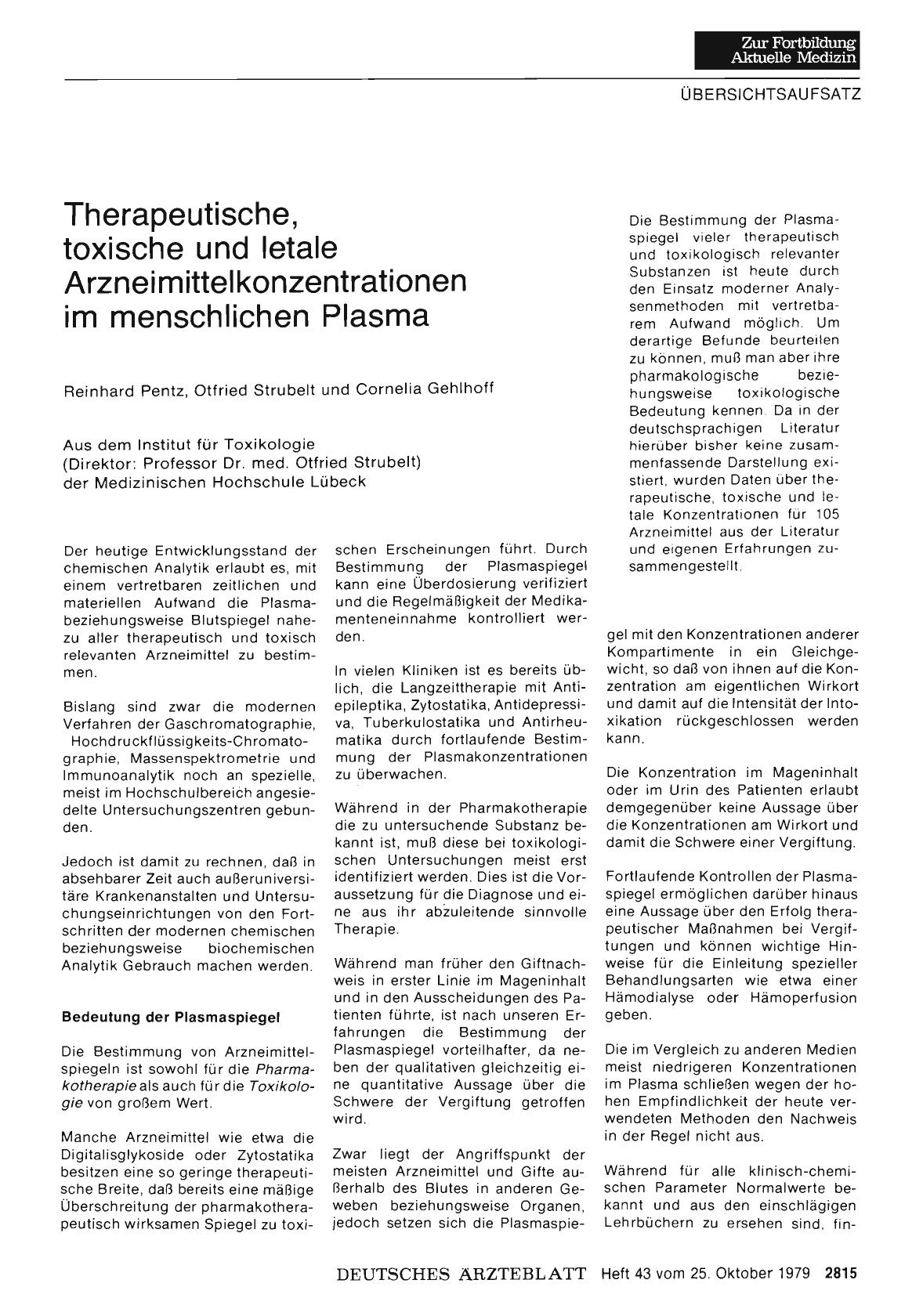 Vorschauseite 1: Therapeutische, toxische und letale Arzneimittelkonzentrationen im menschlichen Plasma