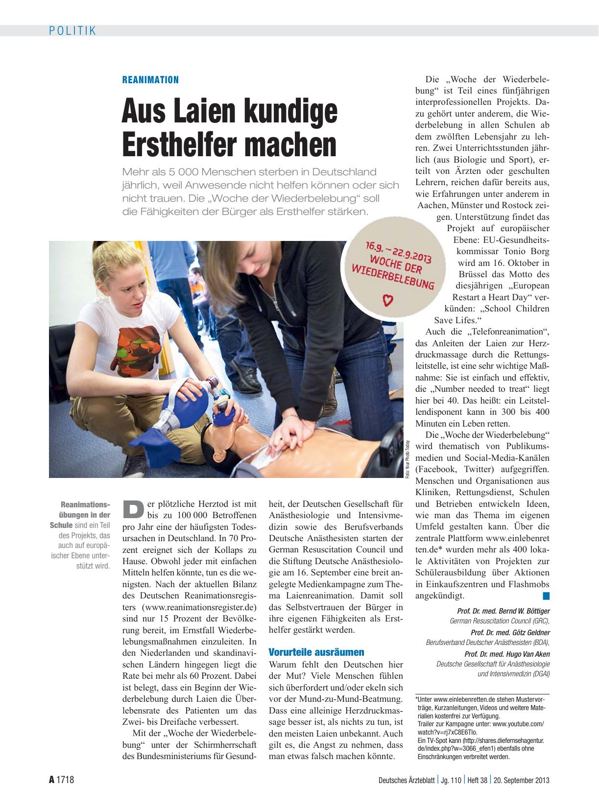 Vorschauseite 1: Reanimation: Aus Laien kundige Ersthelfer machen