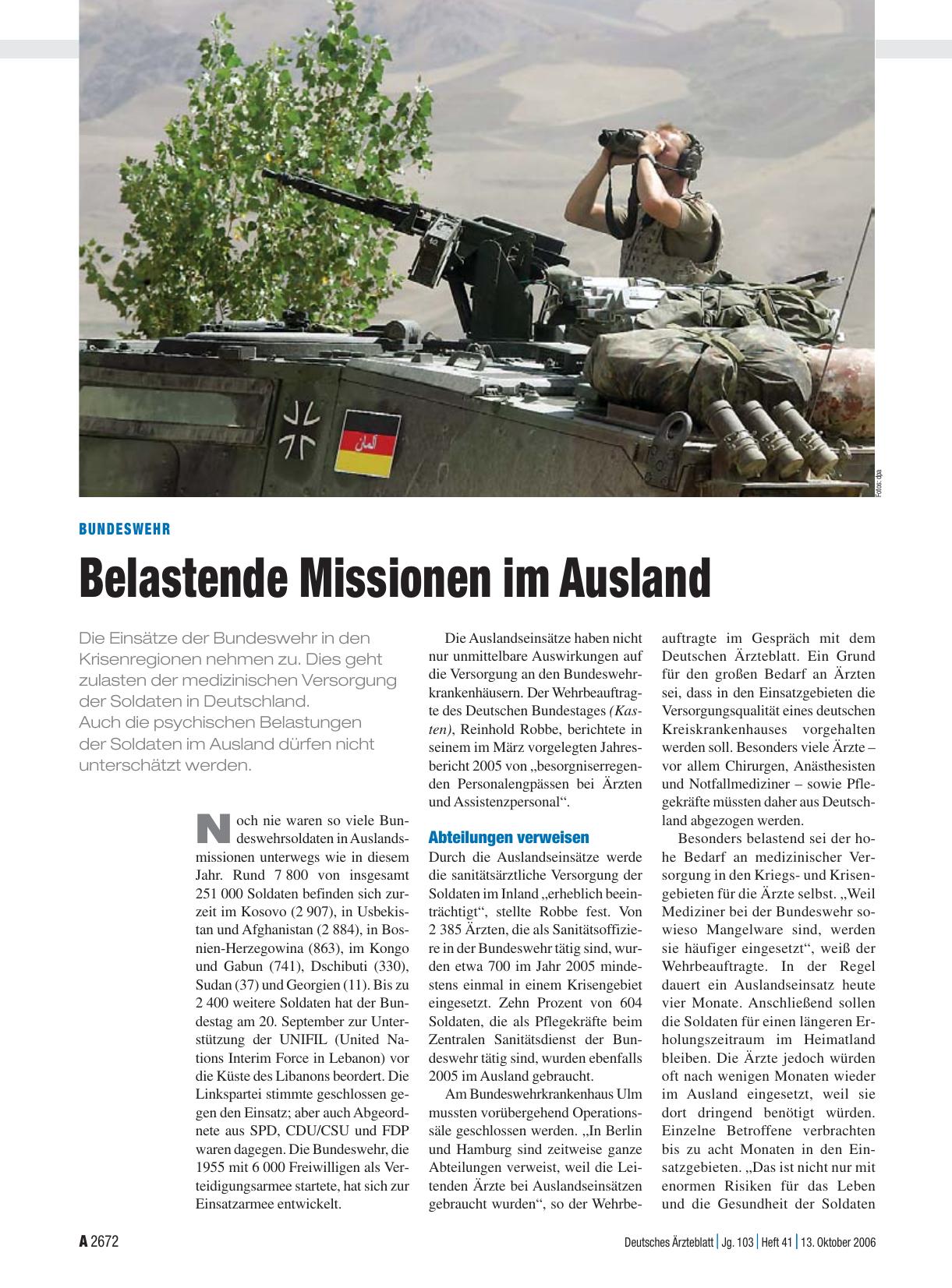 Vorschauseite 1: Bundeswehr: Belastende Missionen im Ausland