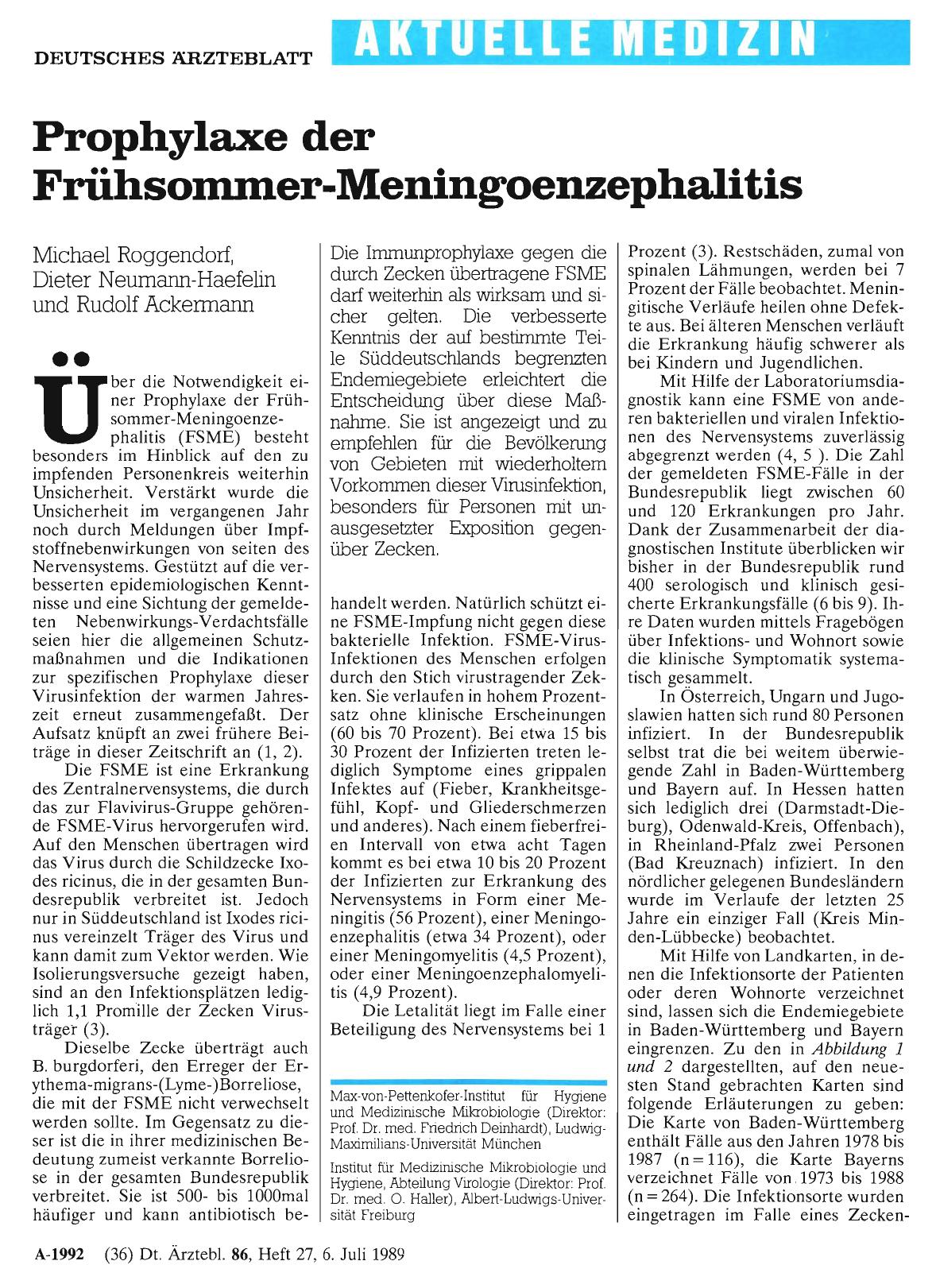 Vorschauseite 1: Prophylaxe der Frühsommer-Meningoenzephalitis