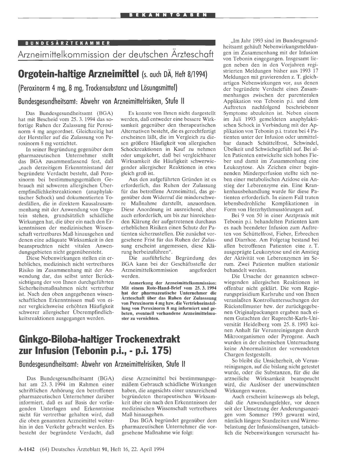 Vorschauseite 1: Arzneimittelkommission der deutschen Ärzteschaft Orgotein-haltige Arzneimittel