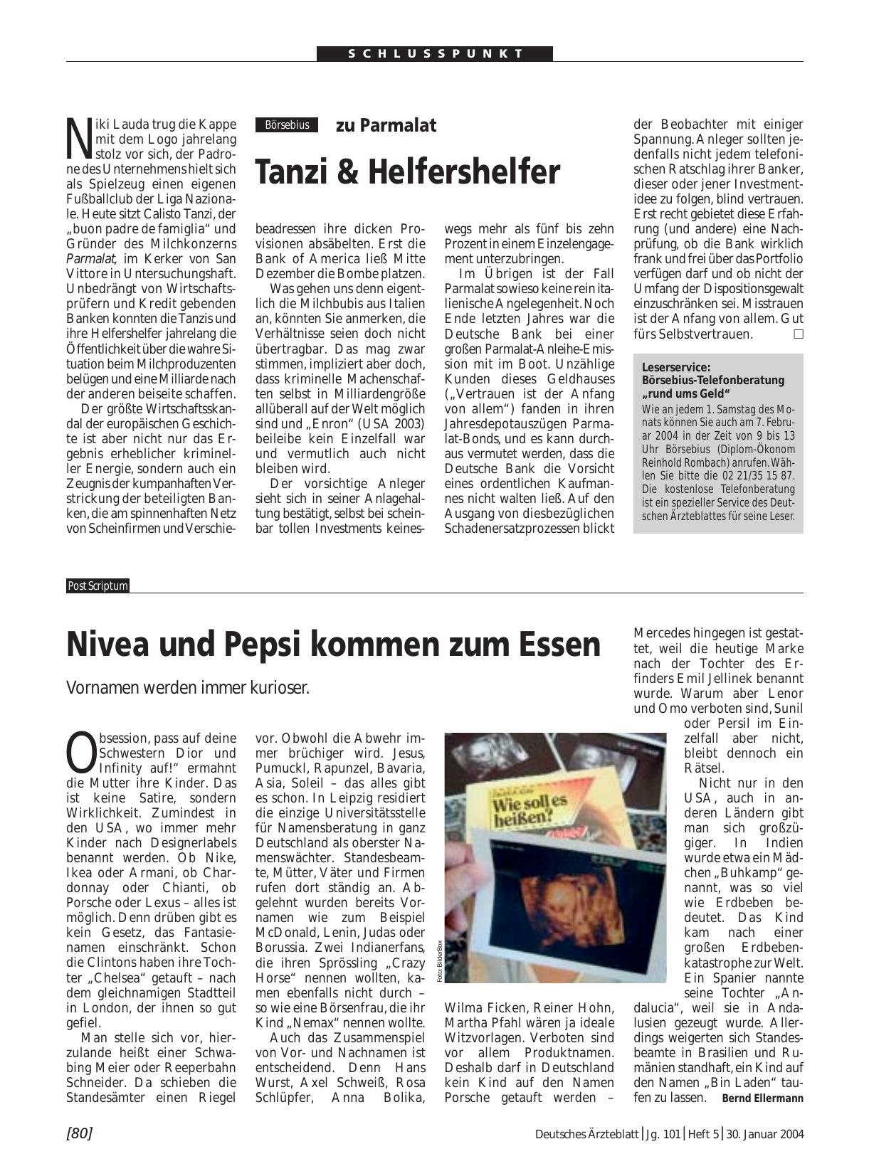 Vorschauseite 1: Nivea und Pepsi kommen zum Essen: Vornamen werden immer kurioser