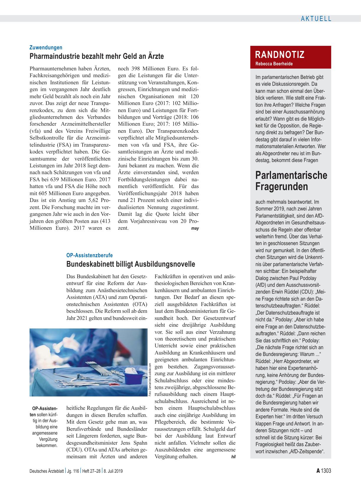 Vorschauseite 1: Randnotiz: Parlamentarische Fragerunden