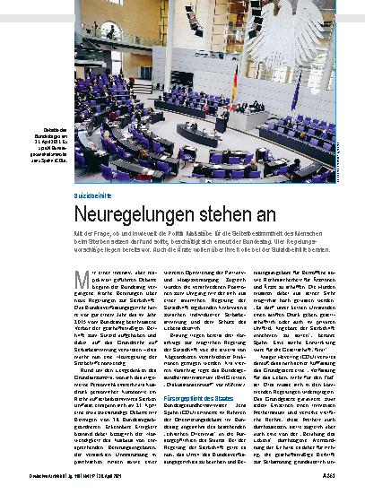 Vorschauseite 1: Suizidbeihilfe: Neuregelungen stehen an