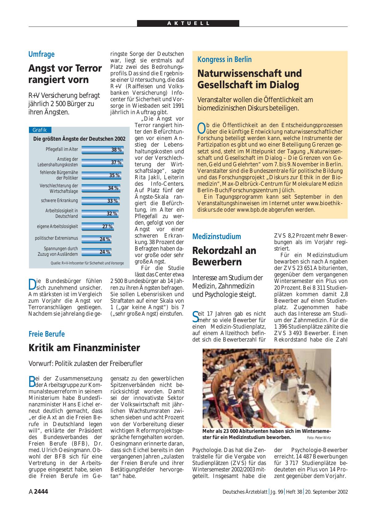 Vorschauseite 1: Umfrage: Angst vor Terror rangiert vorn