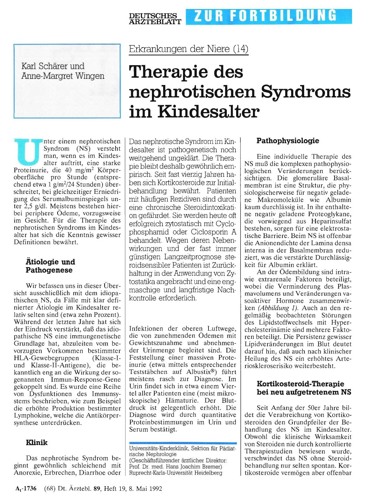 Vorschauseite 1: Erkrankungen der Niere (14): Therapie des nephrotischen Syndroms im Kindesalter