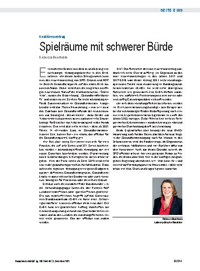 Vorschauseite 1: Koalitionsvertrag: Spielräume mit schwerer Bürde