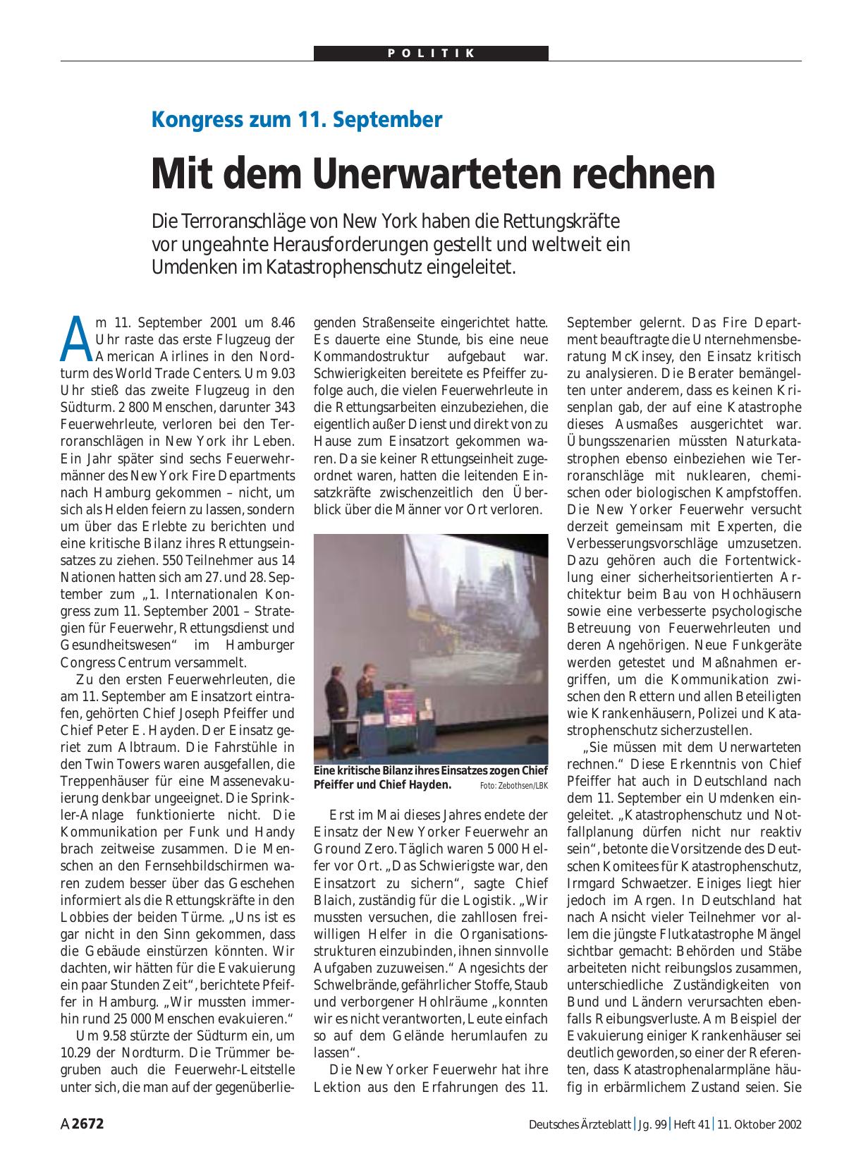 Vorschauseite 1: Kongress zum 11. September: Mit dem Unerwarteten rechnen