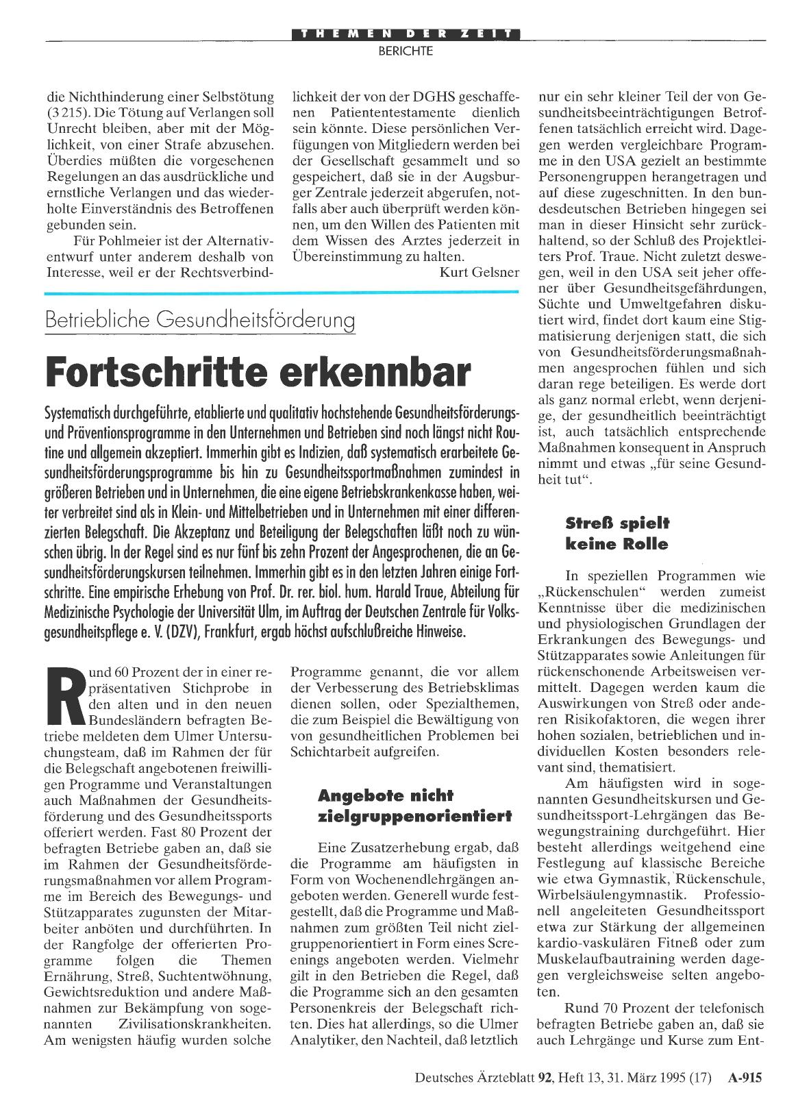 Vorschauseite 1: Betriebliche Gesundheitsförderung: Fortschritte erkennbar