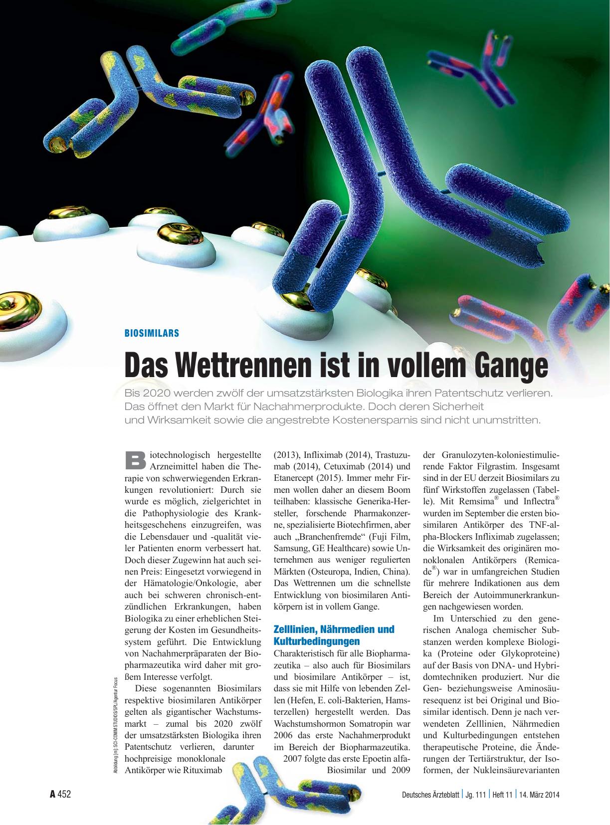 Vorschauseite 1: Biosimilars: Das Wettrennen ist in vollem Gange