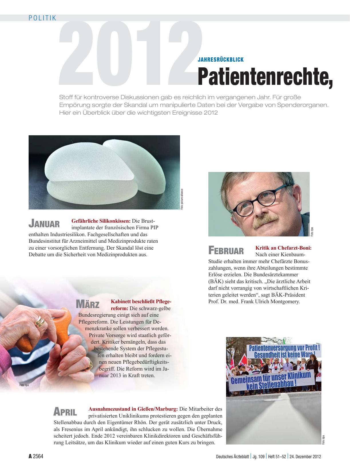 Vorschauseite 1: Jahresrückblick: Patientenrechte, Praxisgebühr und PIP-Implantate 2012
