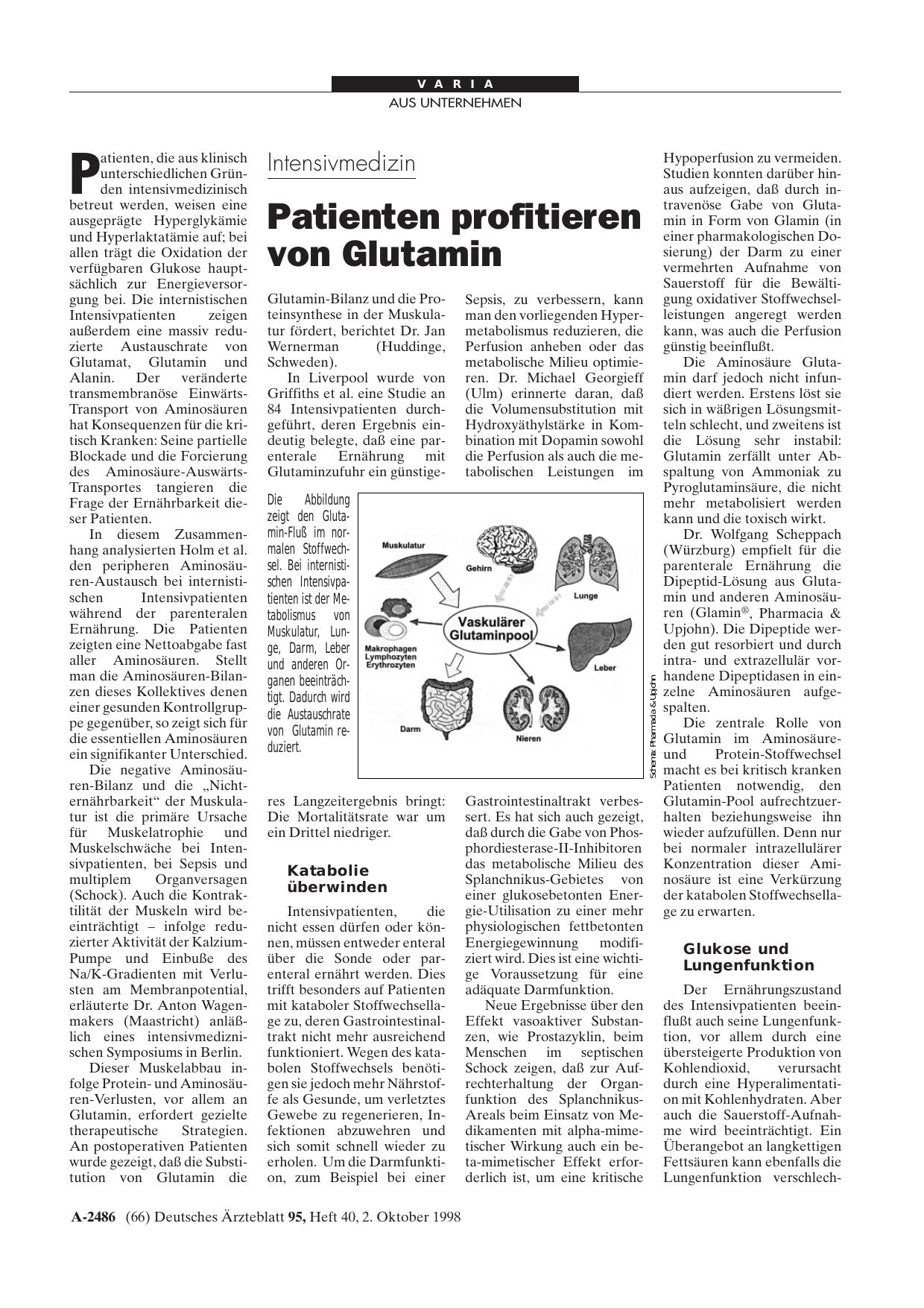Vorschauseite 1: Intensivmedizin: Patienten profitieren von Glutamin
