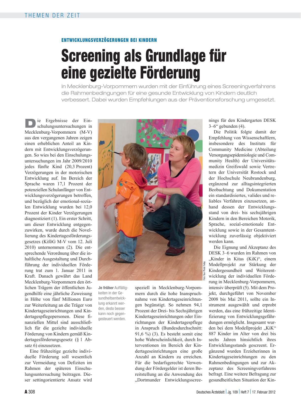 Vorschauseite 1: Entwicklungsverzögerungen bei Kindern: Screening als Grundlage für eine gezielte Förderung