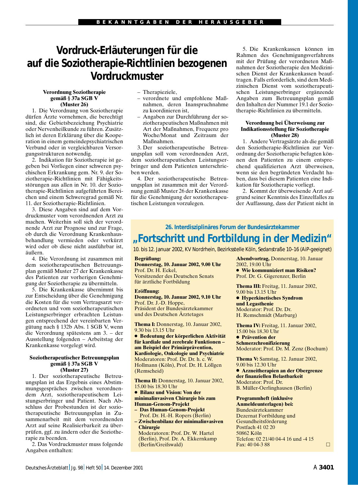 Vorschauseite 1: 26. Interdisziplinäres Forum der Bundesärztekammer: „Fortschritt und Fortbildung in der Medizin“